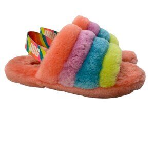 UGG Kids Fluff Yeah Rainbow Sherpa Slides Size 5